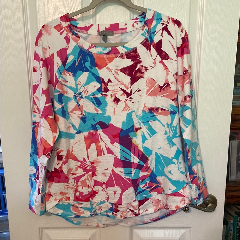 Talbots Blue and Pink Graphic Long Sleeve Top